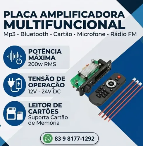 Placa MP3 200W Amplificada SOM