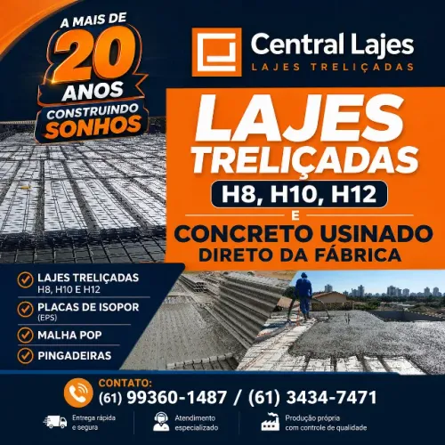 LAJES TRELIÇADAS H8, H10 E H12 | CONCRETO USINADO-DIRETO DA FÁBRICA