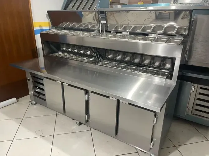 Balcão Condimentador refrigerado em aço inox, direto da fábrica, (Faça um orçamento)