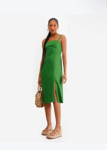 Vestido midi linho verde PP