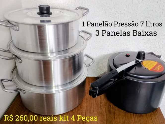 Caçarolas Baixas Mais Panelão Pressão 7 litros, kit 4 Peças
