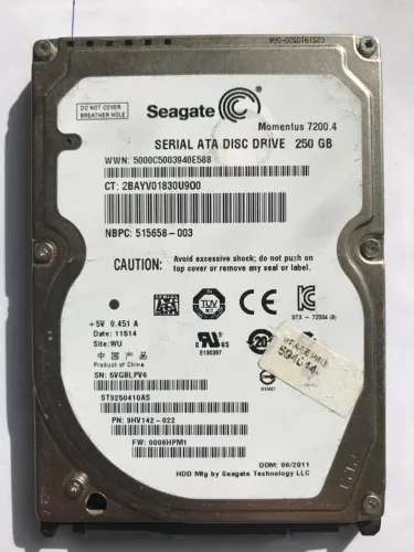 HD HITACHI 2,5" 250GB SLIM E HD SEAGATE 2,5" 250GB 9,5mm