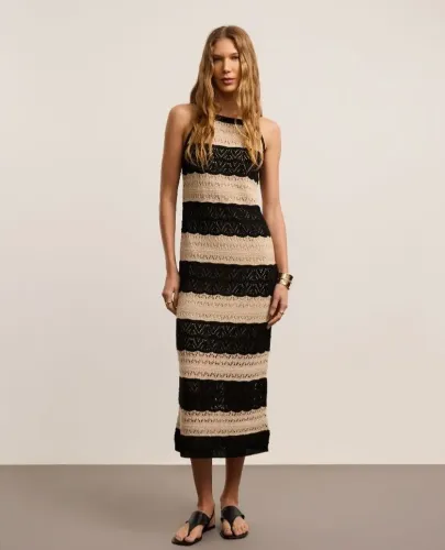 Vestido Midi em Tricô com Ponto Efeito Crochê Renner G