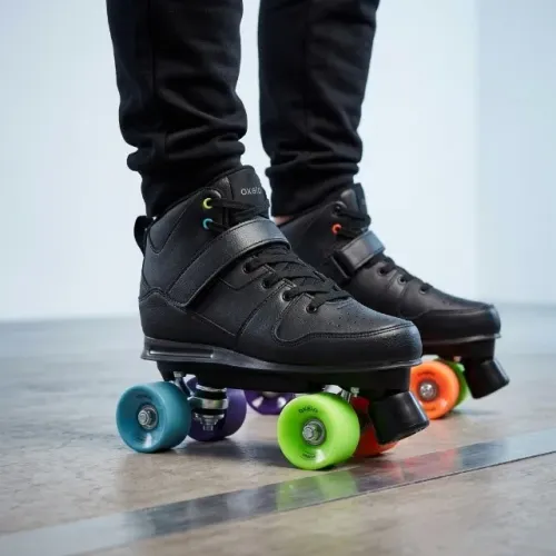 Patins Quad Oxelo Seminovo Tamanho 42 - Preto com Rodas Coloridas