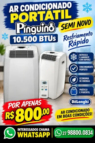 Ar condicionado portátil pinguino semi novo 10.500 BTUs aparelho degando muito