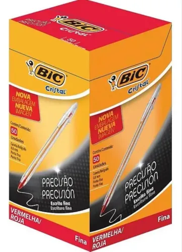 20 Caixas com 50 Canetas Bic Esferográfica Cristal Vermelha