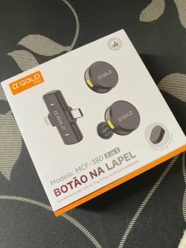 Microfone Lapela Sem Fio 2 em 1 ?'Gold Pro ? Novo