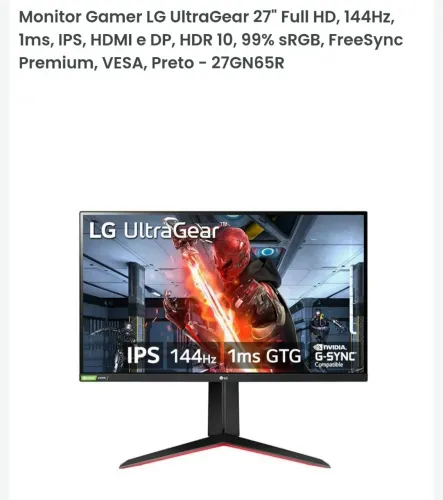Monitor LG 27" Full HD 144Hz Gamer