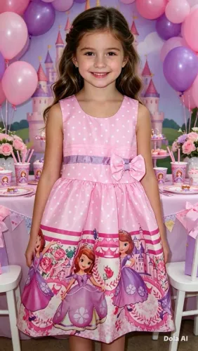 Vestido infantil princesa Sophia tamanho 5 a 8 anos