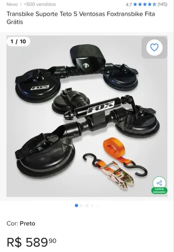 Transbike Suporte Teto 5 Ventosas Foxtransbike