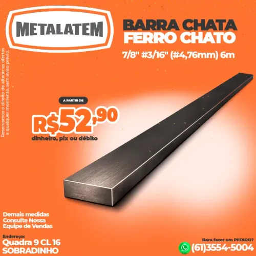 Barra Chata Ferro Chato 7/8" (#3/16") (#4,76mm) 6 Metros