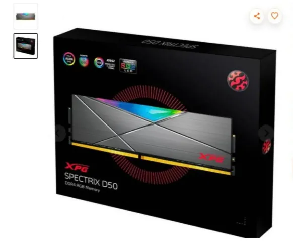 MEMÓRIA GAMER DDR4 XPG SPECTRIX D50 RGB, 2X8GB (16GB) 3200MHZ CL16