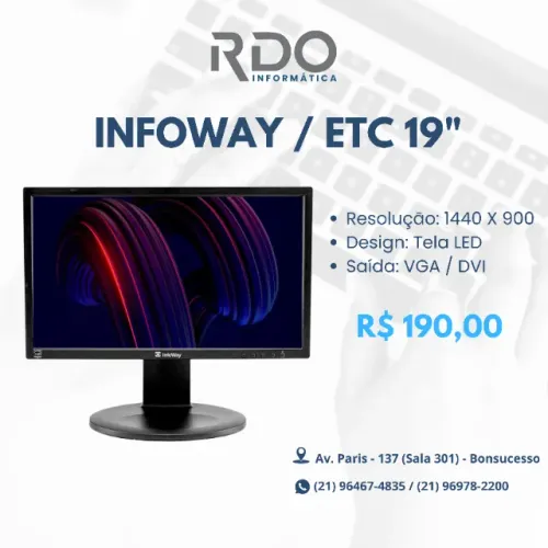 Monitor 19" LED Infoway/ETC 1440x900 VGA/DVI - Pronto para uso imediato e barato!