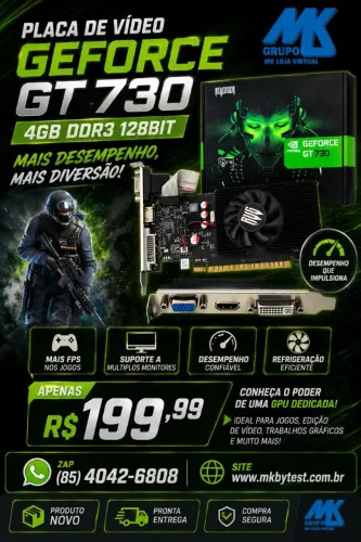 Placa De Vídeo Geforce Gt 730 4gb 128bit Ddr3 Gamer RVG