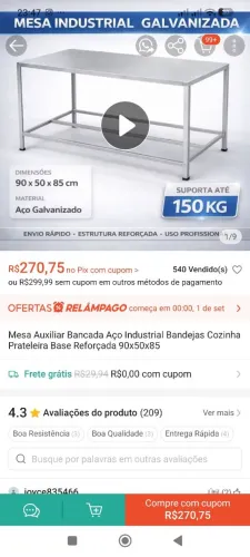 Mesa de aço galvanizado 