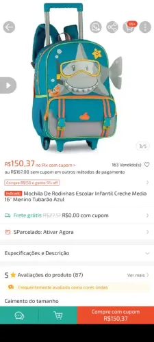 Mochila de rodinha infantil