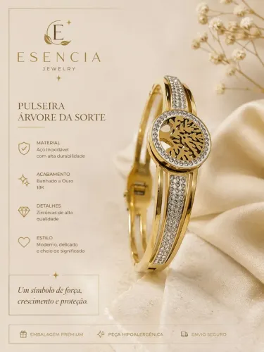 Pulseira dourada feminina árvore da sorte joia brilhante