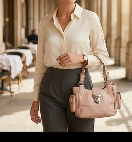 Bolsa Lenny&Cia na cor bege rosé tamanho P luxo e requinte desta marca