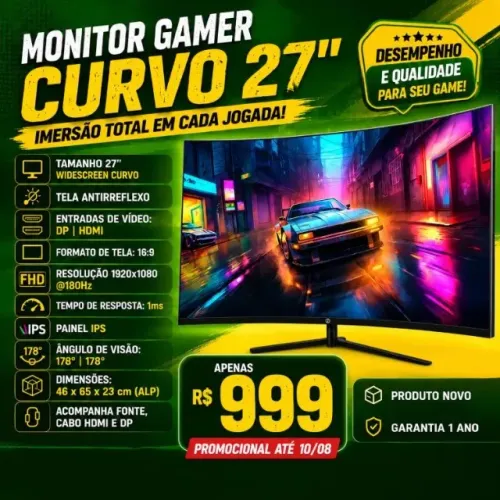 Monitor Gamer Curvo 27 BPC FullHD 180hz 1ms Hdmi Dp