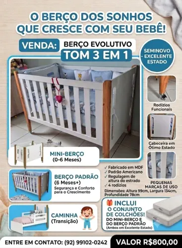 Berço evolutivo Tom 3 em 1