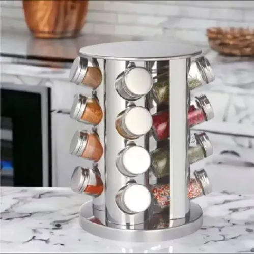 Porta temperos giratório inox com 16 peças