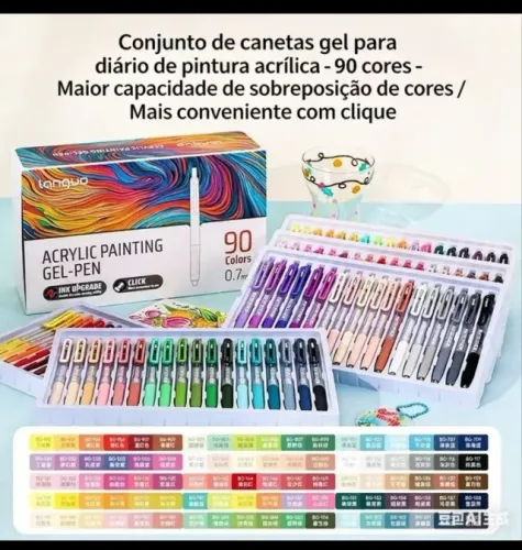 Caneta Gel acrílica retrátil Languo 90 cores