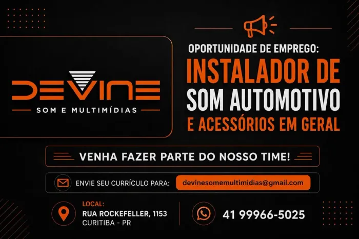 VAGA DE INSTALADOR DE SOM AUTOMOTIVO E ACESSÓRIOS EM GERAL