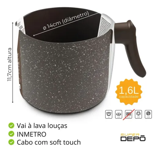 Leiteira Fervedor Revestimento Cerâmico Antiaderente Hércules 1,6 L 14cm Marrom Pa300-l1