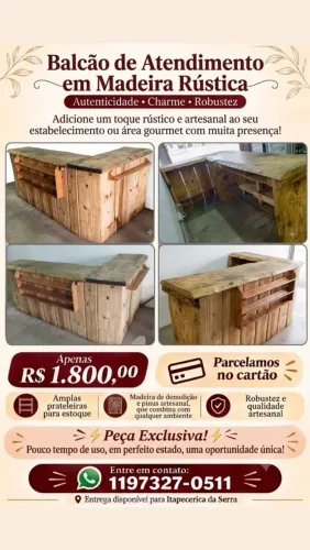 Balcão de Madeira Rústica 