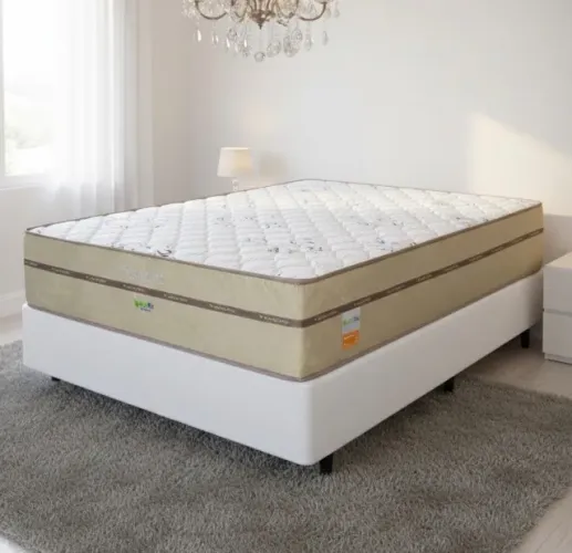 Cama Box Casal Confort Elegance D28 Molas Ensacadas com Base Branca
