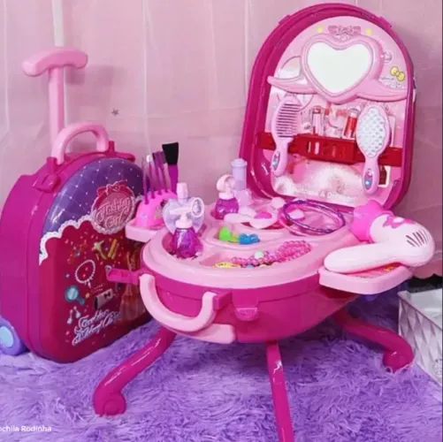 Maleta De Maquiagem E Penteadeira Infantil Beleza Mochila Rodinha