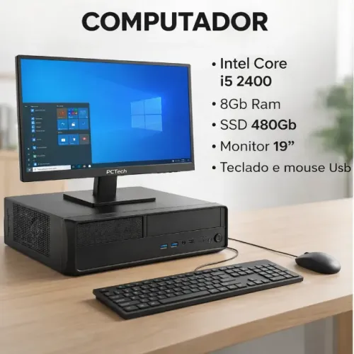 Computador Completo Intel Core i5, 8Gb Ram, SSD 480Gb, Monitor 19", Novo Loja Coimbra