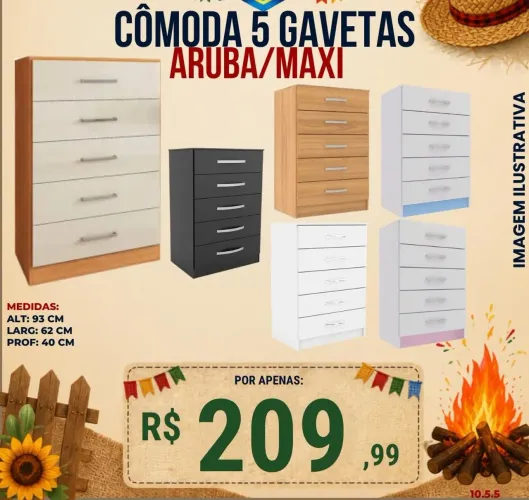 Cômoda 5 gavetas Aruba/ Maxi