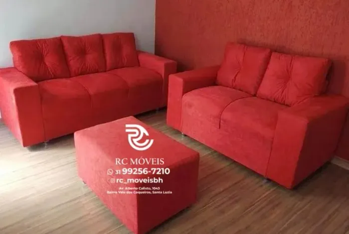 Sofá 2 e 3 lugares com Puff Suede macio D33 Confortável Direto da Fábrica | Direto da Fabr
