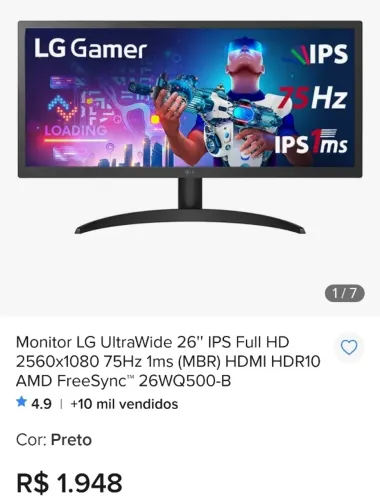 Monitor GAMER LG UltraWide 26 IPS Full HD  