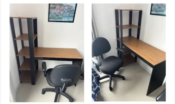 Mesa/escrivaninha com estante lateral