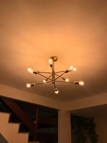 Luminária Pendente 10 Lâmpadas Dourada, Estilo Moderno Ideal Para Sala De Estar