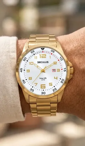Relógio Seculus masculino, nota fiscal e garantia do fabricante. Todo em aço. Original.