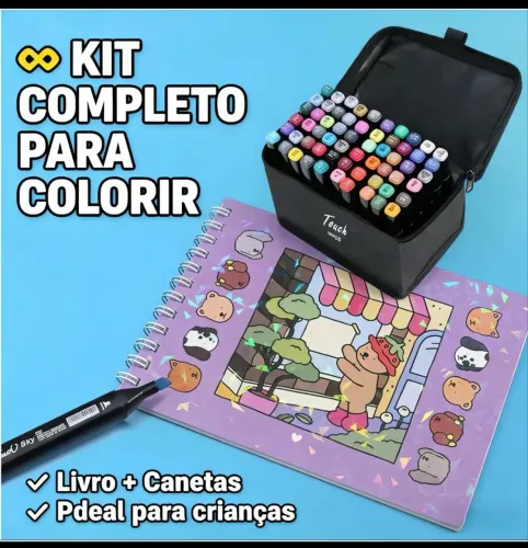 KIT PARA COLORIR 60 CANETAS+ 2 LIVROS