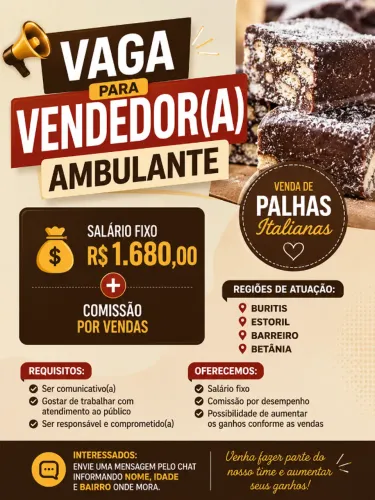 VAGA PARA VENDEDOR(A) AMBULANTE - BELO HORIZONTE