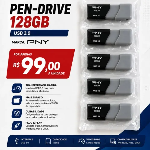 Pen-drive 128gb PNY USB 3.0