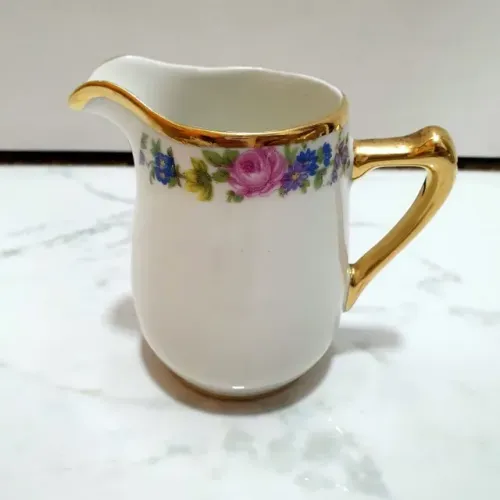 Antiga Leiteira Cremeira Porcelana Mauá Floral Coleção Ouro Vintage