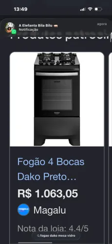 Fogão 4 bocas, mesa de vidro, novo na caixa