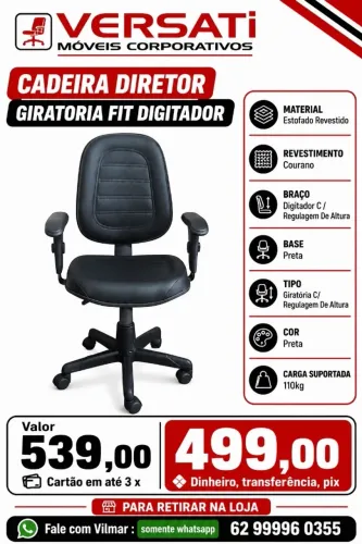 Cadeira giratoria diretor fit costurada c/ braços ( novo ) cadeira de escritorio diretor