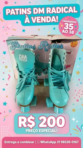 Patins Roller Quad DM Radical Verde Tiffany Nº 35-38 - Seminovo na Caixa