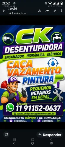 CK desentupidora hidráulica encanador caça vasamento