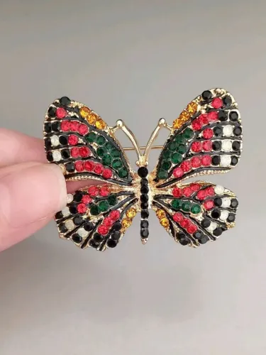 Broche de Borboleta Strass Preto e Vermelho (novo)