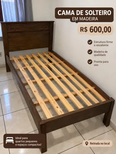 Cama de solteiro em madeira