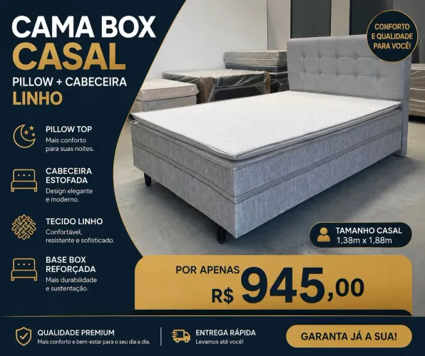 Cama Box casal pillow mais cabeceira casal