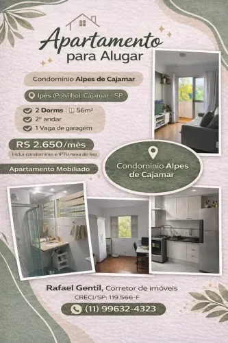 Apto mobiliado e com eletrodomésticos para aluguel, 2 dorms, Polvilho, Cajamar/SP, 56m², 1